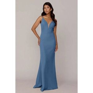 Revelry Camilla Crepe Dress Dusty Blue Bridesmaid Formal Wedding Size 8